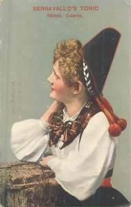 Swedish Dalarna ethnic folk type costume Serravallo`s Tonic advertising postcard 