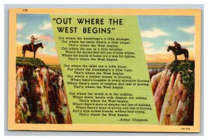 Vintage 1940's Postcard Out Where the West Begins - Cowboy & Indians