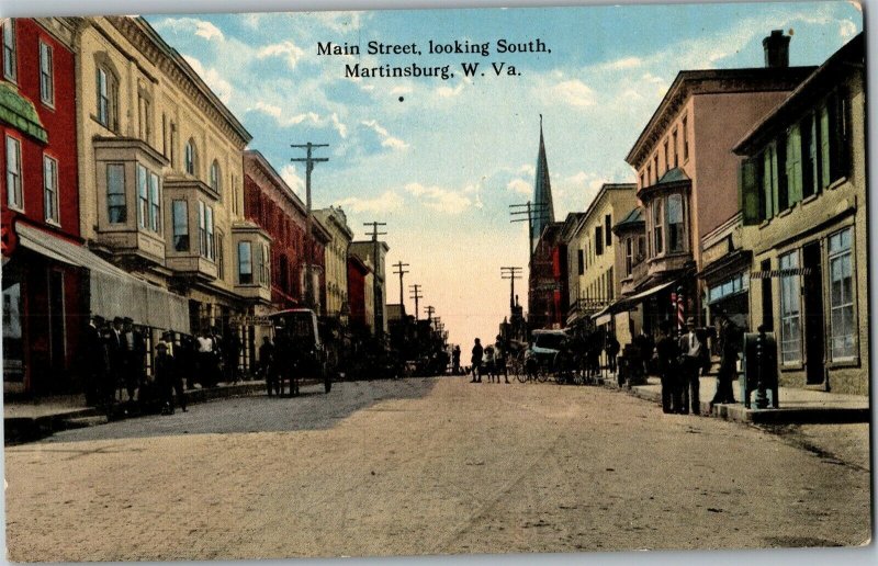 Main Street Looking South, Martinsburg WV Vintage Postcard D63