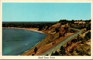 Vtg 1950 Sand Dune Drive between Eagle River & Eagle Harbor Michigan MI Postcard