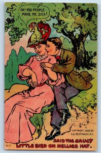Baker WV Postcard Couple Romance Parrot On Top Of Hat You People Make Me Sick