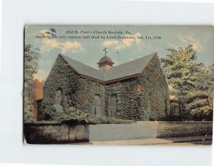 Postcard Old St. Pauls Church Norfolk Virginia USA