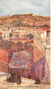 Vintage Postcard Jerusalem Mount Of Olives From Mount Zion Holy Land Oilette