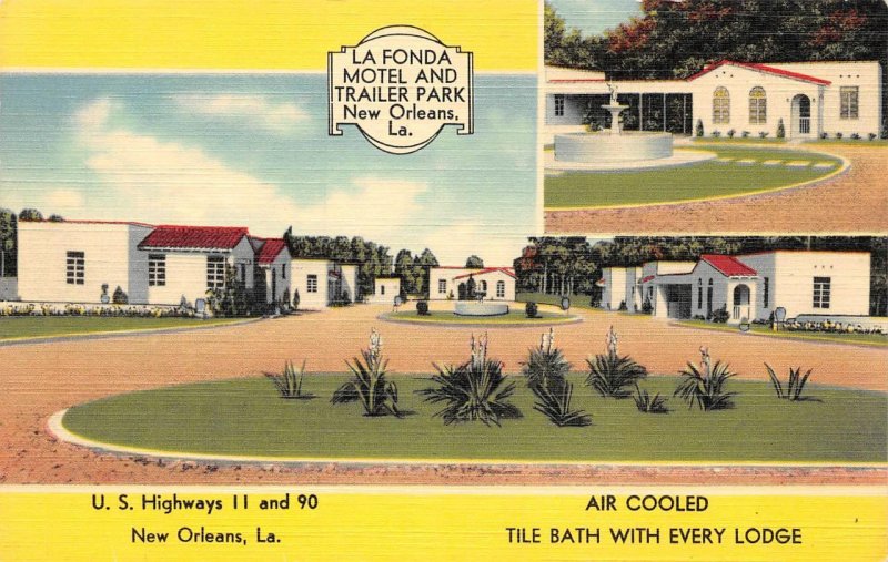 LA FONDA MOTEL & TRAILER PARK New Orleans, LA Roadside Vintage Postcard ca 1940s