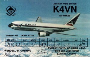 Airplanes Delta Air Lines Boeing 767 QSL Card Wendell D Cushing Georgia