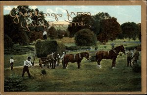 Grafton Maine ME Farming Agriculture Scene Horses Greeting c1900s-10s Postcard