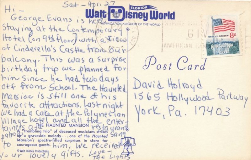 Ghostly Musicians at Haunted Castle - Walt Disney World FL, Florida - pm 1974