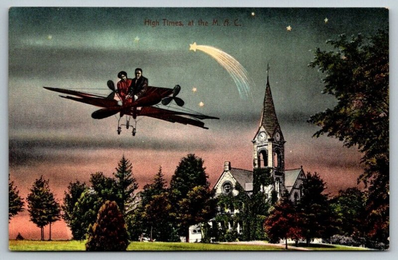 High Times at the M. A. C.  Fantasy   Church  Shooting Star   Postcard  c1910