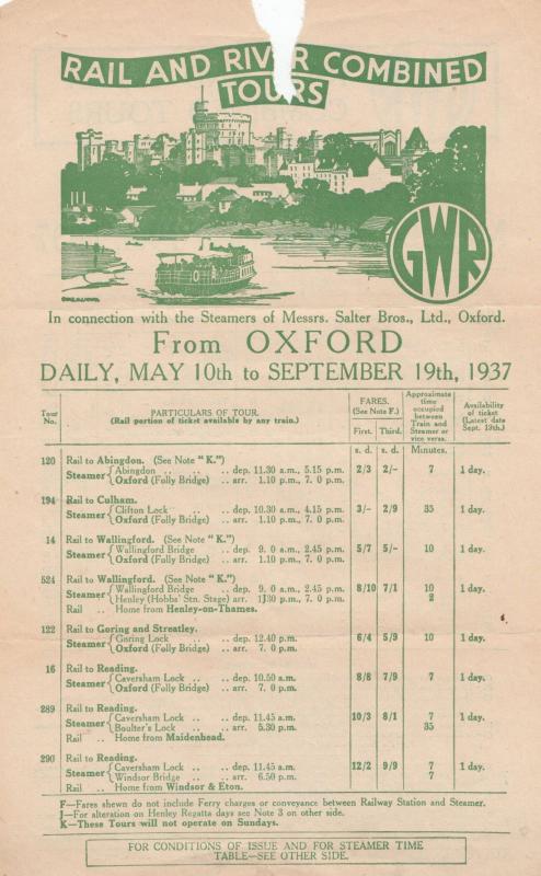 River Thames & Steam Boat Trips From Oxford Abingdon 1937 Antique GWR Leaflet