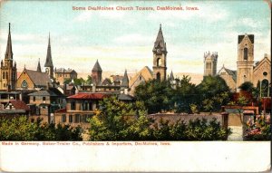 Des Moines Church Steeples, Des Moines IA Undivided Back Vintage Postcard I42