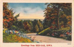 Red Oak Iowa Scenic Roadway Greeting Antique Postcard K107225