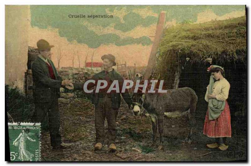 Old Postcard Fantaisie cruel separation Donkey Folklore Peasants TOILEE map