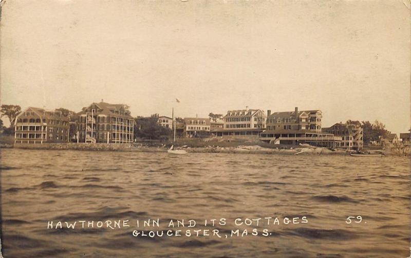 Gloucester MA Hawthorne Inn & Cottages Shorefront Real Photo Postcard