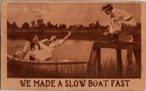 We Made a Slow Boat Fast Flirting in Canoe c1919 Vintage Postcard X14