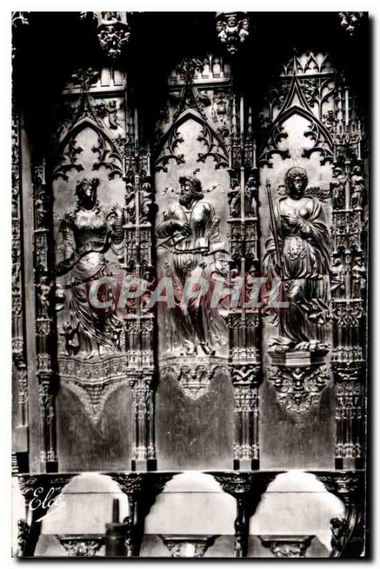 Old Postcard Auch Gers details Cathedrale Stalls from left to right the Chari...