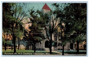 c1910 Algoma St. M.E. Church Exterior Building Street Oshkosh Wisconsin Postcard 