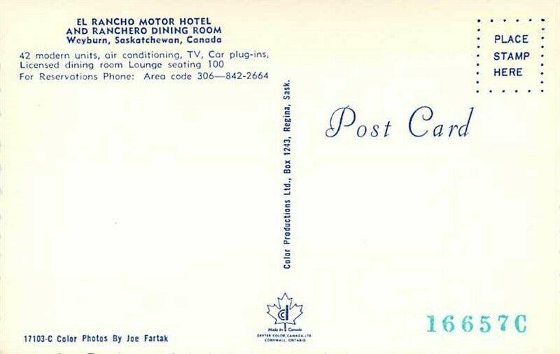 Canada, Saskatchewan, Weyburn, El Rancho Motor Hotel, Dexter Color No. 17103-C