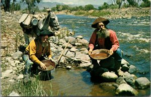 Vtg 1960s Miners Panning For Gold In River California CA Postcard