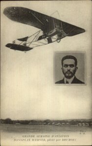 Pioneer Aviation Monoplane Airplane Werner Pilot Bischoff c1910 Postcard