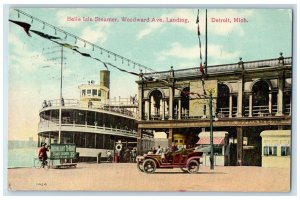 1910 Belle Isle Steamer Ship Woodward Ave. Landing Detroit Michigan MI Postcard 