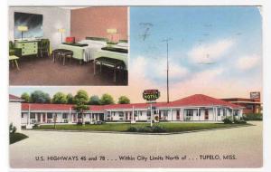 Travelers Motel US 45 Tupelo Mississippi 1955 postcard