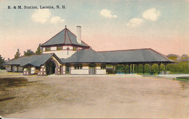 Laconia NH, Train Station, Depot, RR, 1910s, Lake Winnipesaukee, Local Publisher