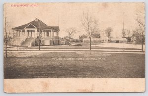 Davenport Iowa~Pavilion & Green House Central Park B&W Card~Vintage Postcard