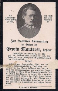 WWI Germany, Death Notice, Young Soldier Teacher 1916, Mass Card, Angel at Grave