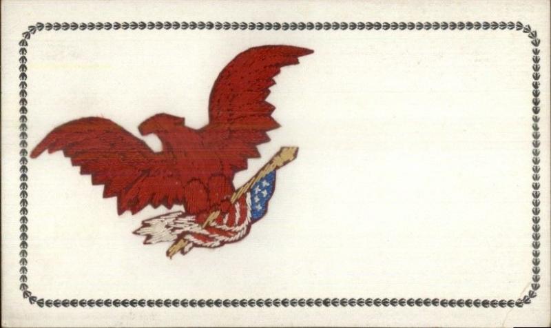 Eagle & American Flag - Silk Embroidered Patriotic c1910 Postcard