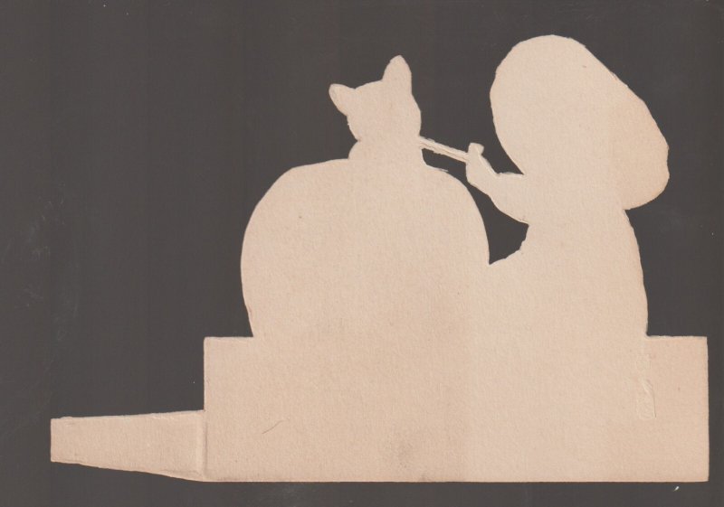 Vintage HALLOWEEN c1910 STANDUP Boy JOL BLACK CAT Jack O'Lantern Ex Carpentier