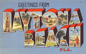 Daytona Beach Florida~Large Letter Linen~Ocean Blue~Watching Pelicans 1951 Pc