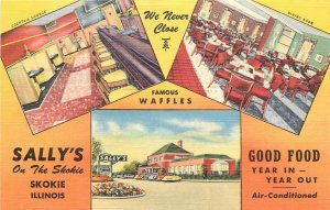 Postcard 1940s Illinois Skokie Sally's Restaurant interior entrance il24-1581