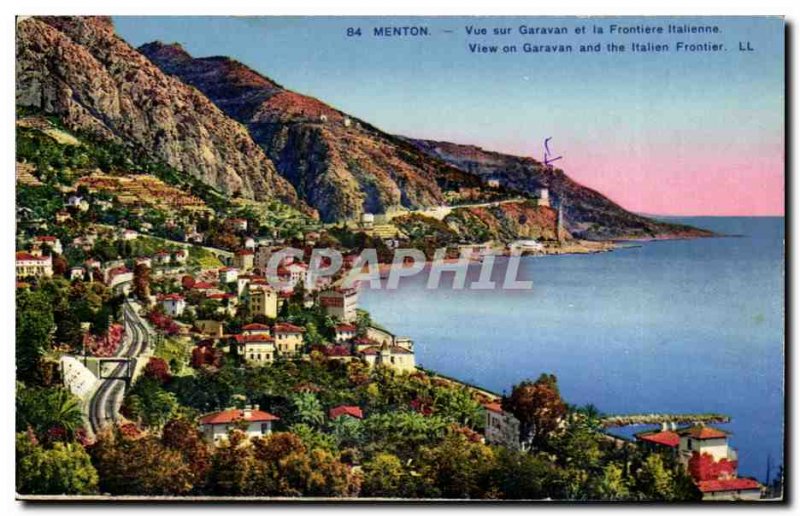 Menton Old Postcard View Garaan and the Italian border