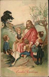 Easter Jesus Christ Telling Stories to Little Children c1910 Vintage Postcard