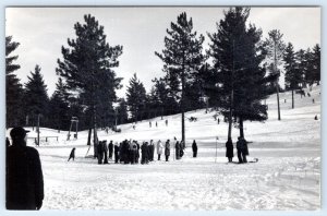 RPPC VIEW AT IRON MT MICHIGAN SKIERS SNOW SCENE L. L. COOK REAL PHOTO POSTCARD