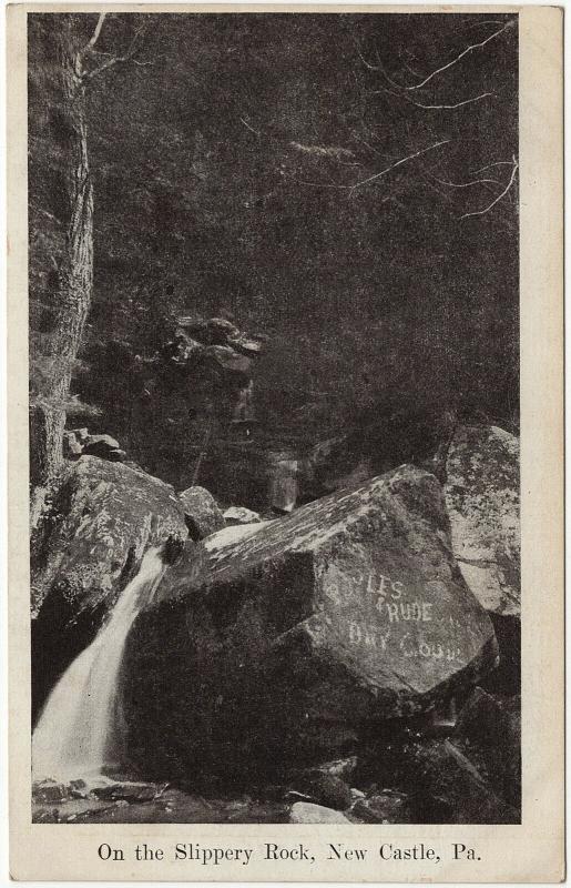 1907-15 New Castle PA On The Slippery Rock Graffiti Carvings Antique DB Postcard