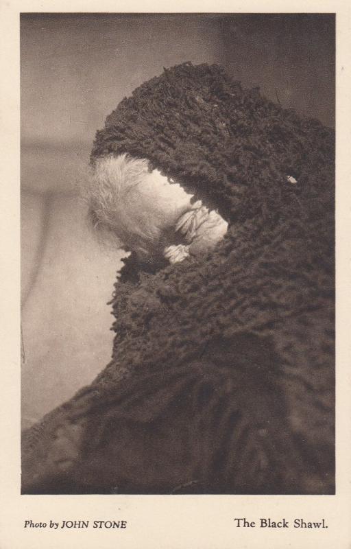 Pensioner Near Dead Lady In Black Shawl Antique Fashion Postcard