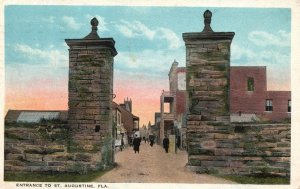 Vintage Postcard 1923 Entrance Old City Hanging Balconies St. Augustine Florida 