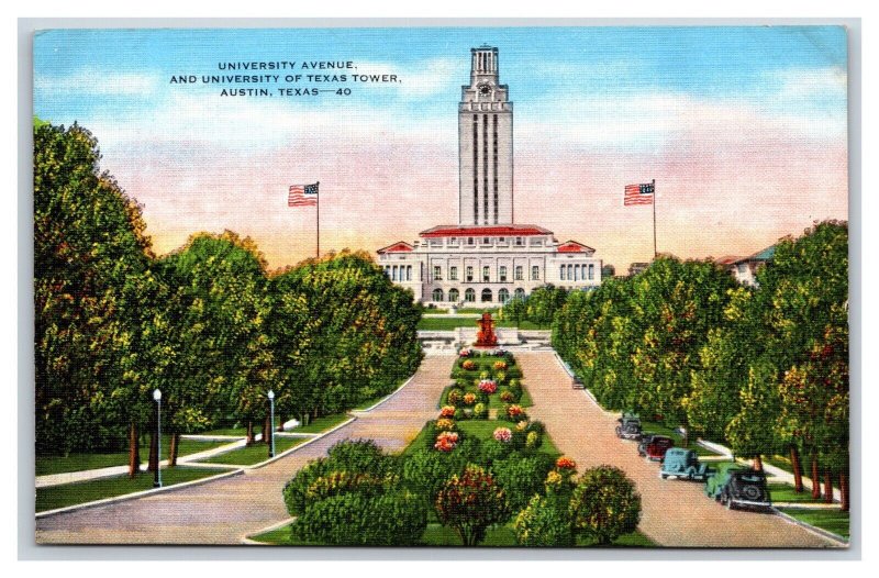 University Avenue Street View Austin Texas TX UNP Linen Postcard N18