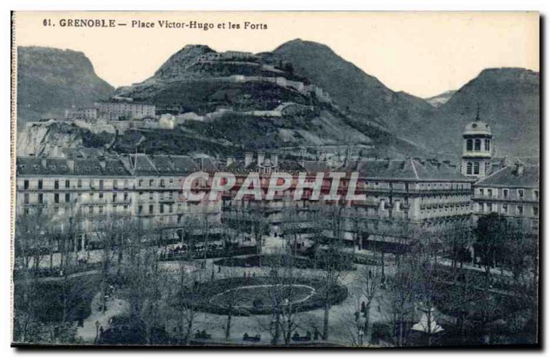 Old Postcard Grenoble Place Victor Hugo and strong