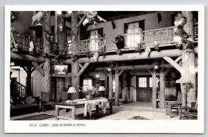 RPPC MT Lake McDonald Hotel View Of Lobby Montana Real Photo Postcard Y22