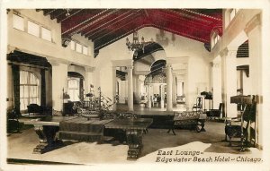 RPPC Postcard East Lounge Edgewater Beach Hotel Chicago IL Model Ship on Table