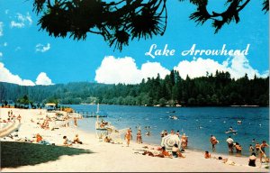 Lake Arrowhead California Ca Lake Beach San Bernardino Mountains Vtg Postcard 