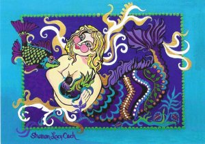 The Offering a Mermaid in Blue & Purple by Sharon Lacy Cech Artist 4 by 6