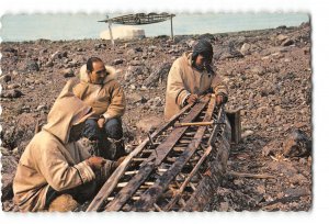 Men Building Building Wood Kayak Vintage Postcard