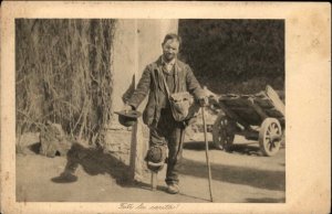 Disabled Handicapped Man Peg-Leg Amputee c1915 Italian Postcard
