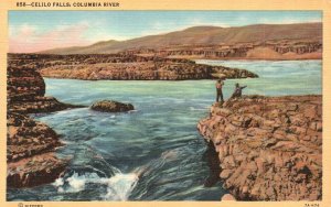 Vintage Postcard Celilo Falls Columbia River Fishing Area Waterfall Oregon OR