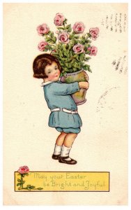 Easter , Girl carrying large vase of flowers