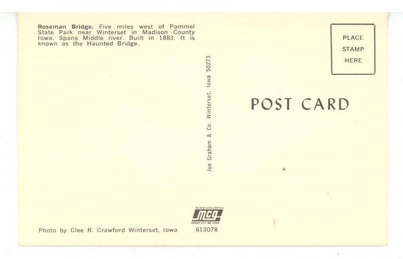 IA - Winterset Area. Roseman Covered Bridge