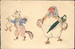 Fantasy Hand Colored Fox Steals Chick McLoughlin Bros. Mother Goose Postcard